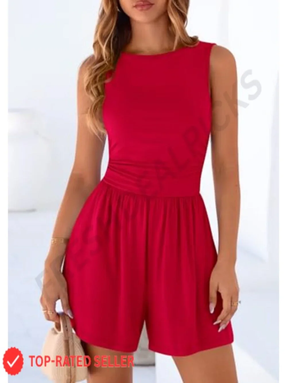 Dressy Sleeveless Wide Leg Jumpsuit Romper with Pockets Spring Summer